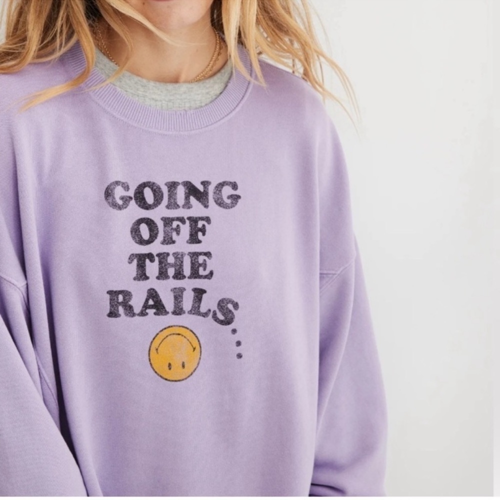 Aerie Purple “Going Off The Rails” Oversized Distressed Sweatshirt XXS